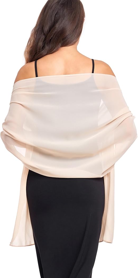 Women's Beige Chiffon Scarf 175x70cm - Ultra Soft Lightweight for Travel & Shoulder - Compact Design