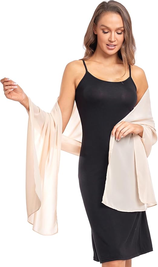 Women's Beige Chiffon Scarf 175x70cm - Ultra Soft Lightweight for Travel & Shoulder - Compact Design