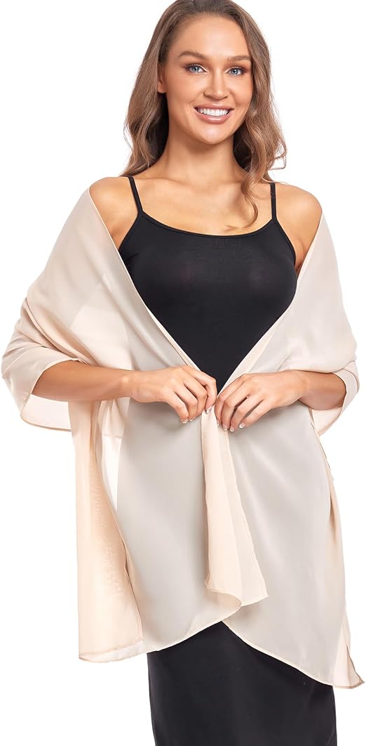 Women's Beige Chiffon Scarf 175x70cm - Ultra Soft Lightweight for Travel & Shoulder - Compact Design