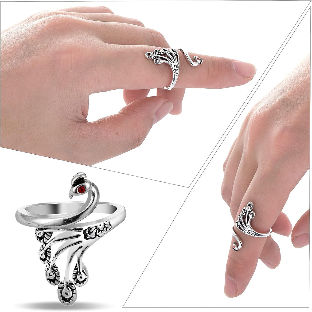 2 Pack Adjustable Yarn Guides for Crocheting & Knitting - Finger Ring Holders - Silver