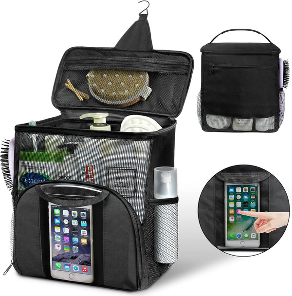 Mesh Shower Caddy Portable Dorm Tote Bag, Quick Dry Hanging Toiletry Bag, Large Capacity Shower Bag for College Dorm Room Essentials for Boys and Girls for Bath Camping (Black)