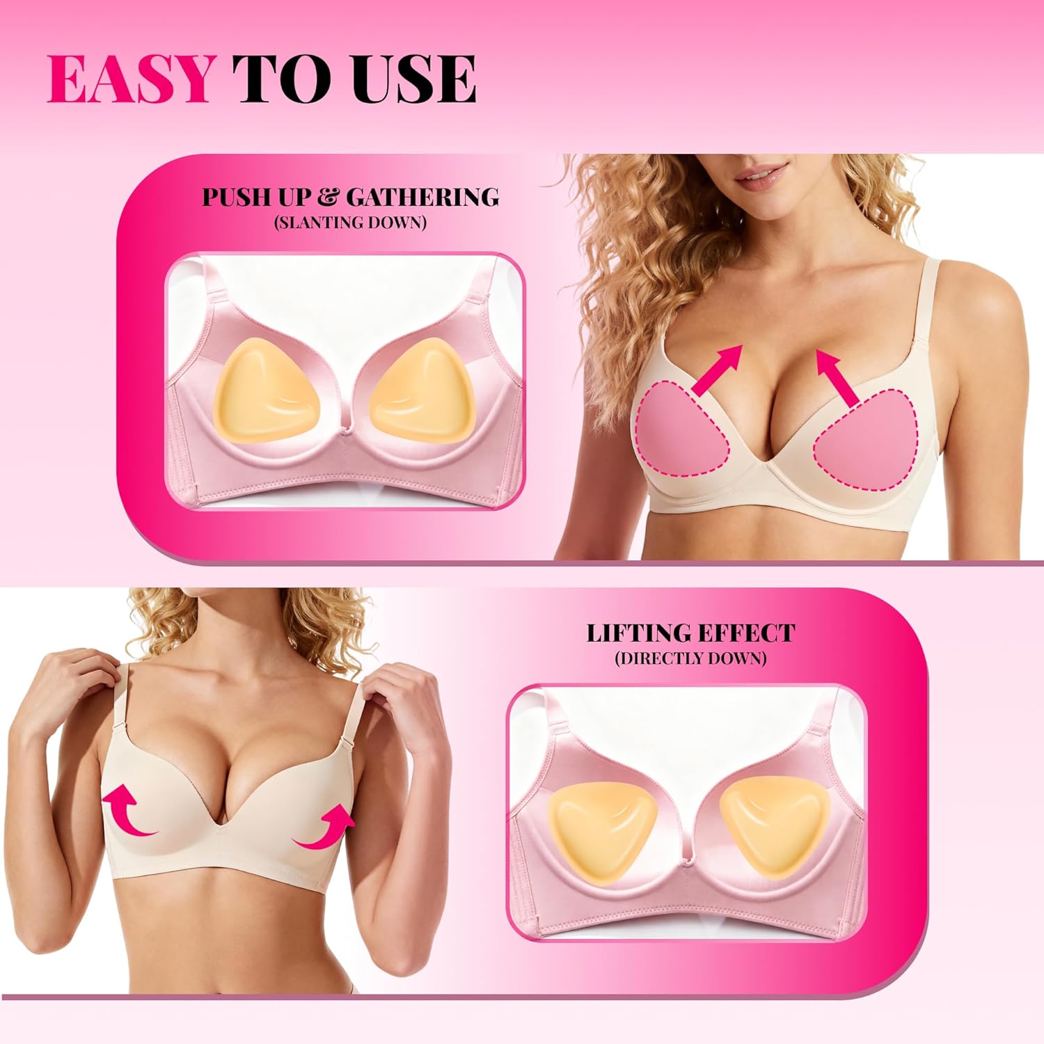 Double Sided Sticky Bra Ultra Boost Inserts Pads Reusable Push Up Lift Self Adhesive Bra Pads for Bikini Swimsuit