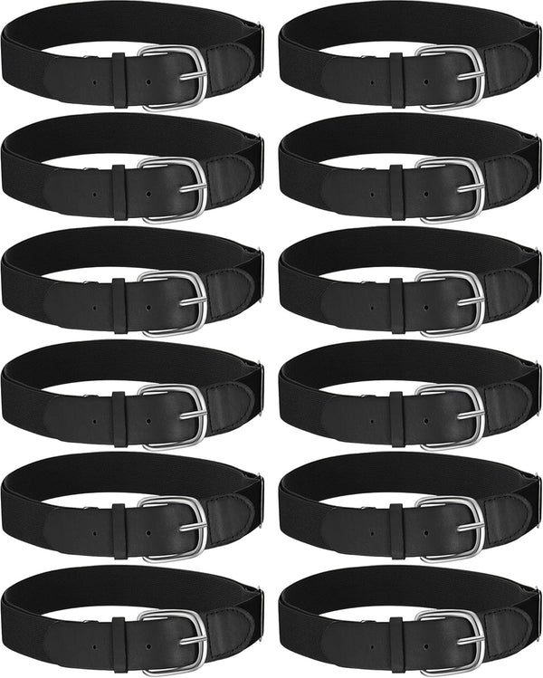 12 Pcs Adjustable Baseball or Softball Belts for Adult and Youth - Black