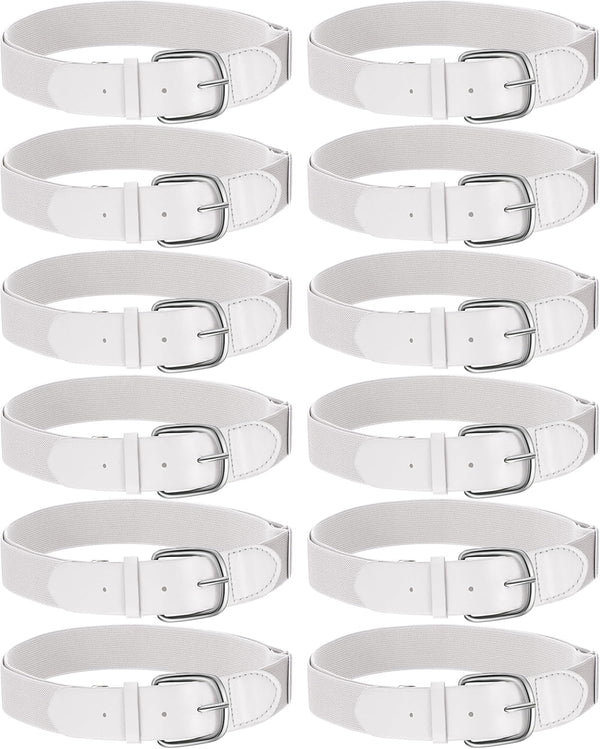 12 Pcs Adjustable Baseball or Softball Belts for Adult and Youth - White