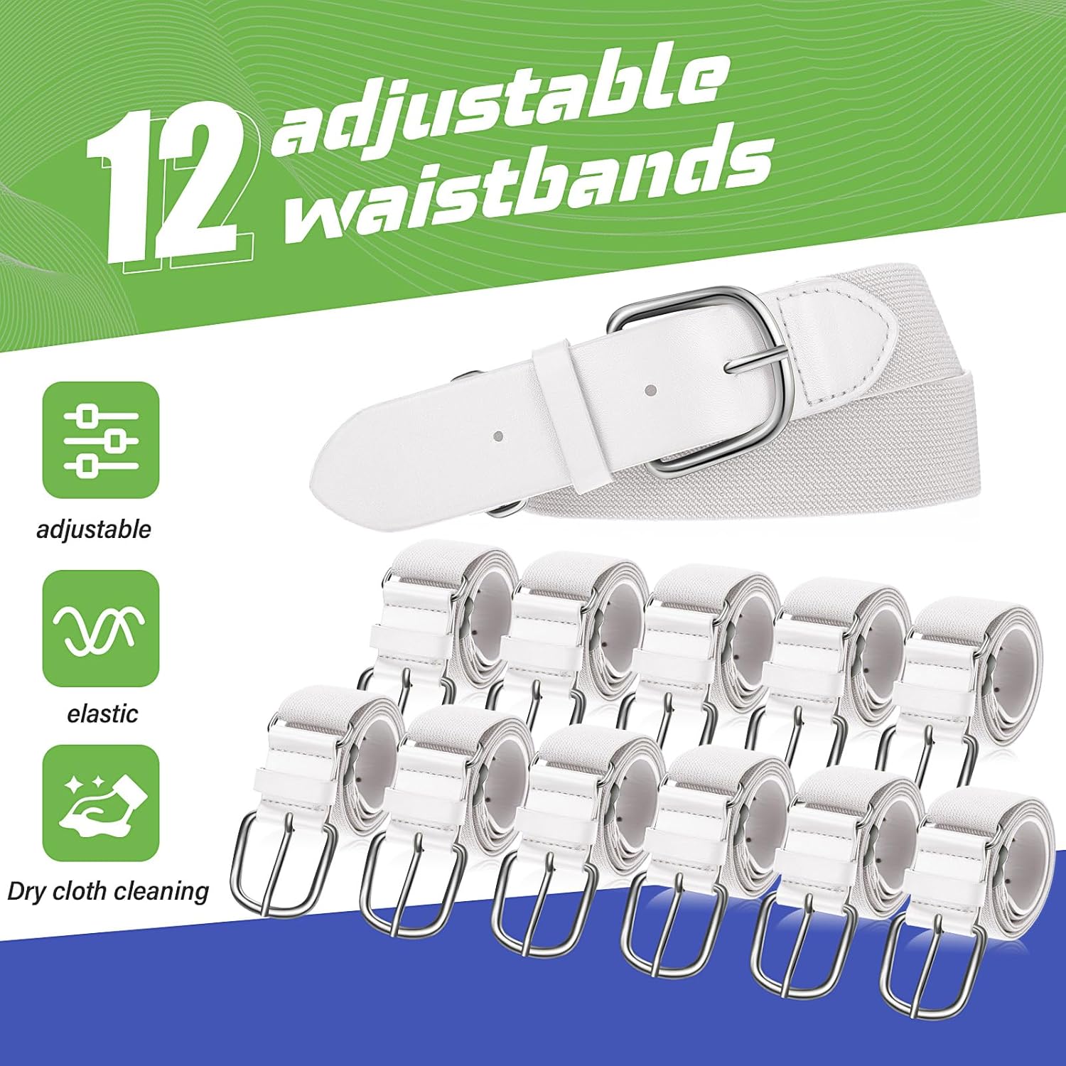 12 Pcs Baseball Belts Softball Belts Bulk for Adult and Youth Adjustable