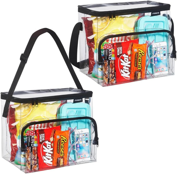 Clear Lunch Bag Set – Medium and Large Durable See-Through PVC Bags with Adjustable Shoulder Straps – Freezer Proof and Stadium Approved for Work, School, and Correctional Facilities