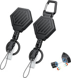 2 Pack Heavy Duty Retractable Keychain with Magnetic Closure Retractable Badge Reel for up to 16 oz Magnetic ID Badge Holder Reel ABS Casing Belt Clip and Large Carabiner Ring