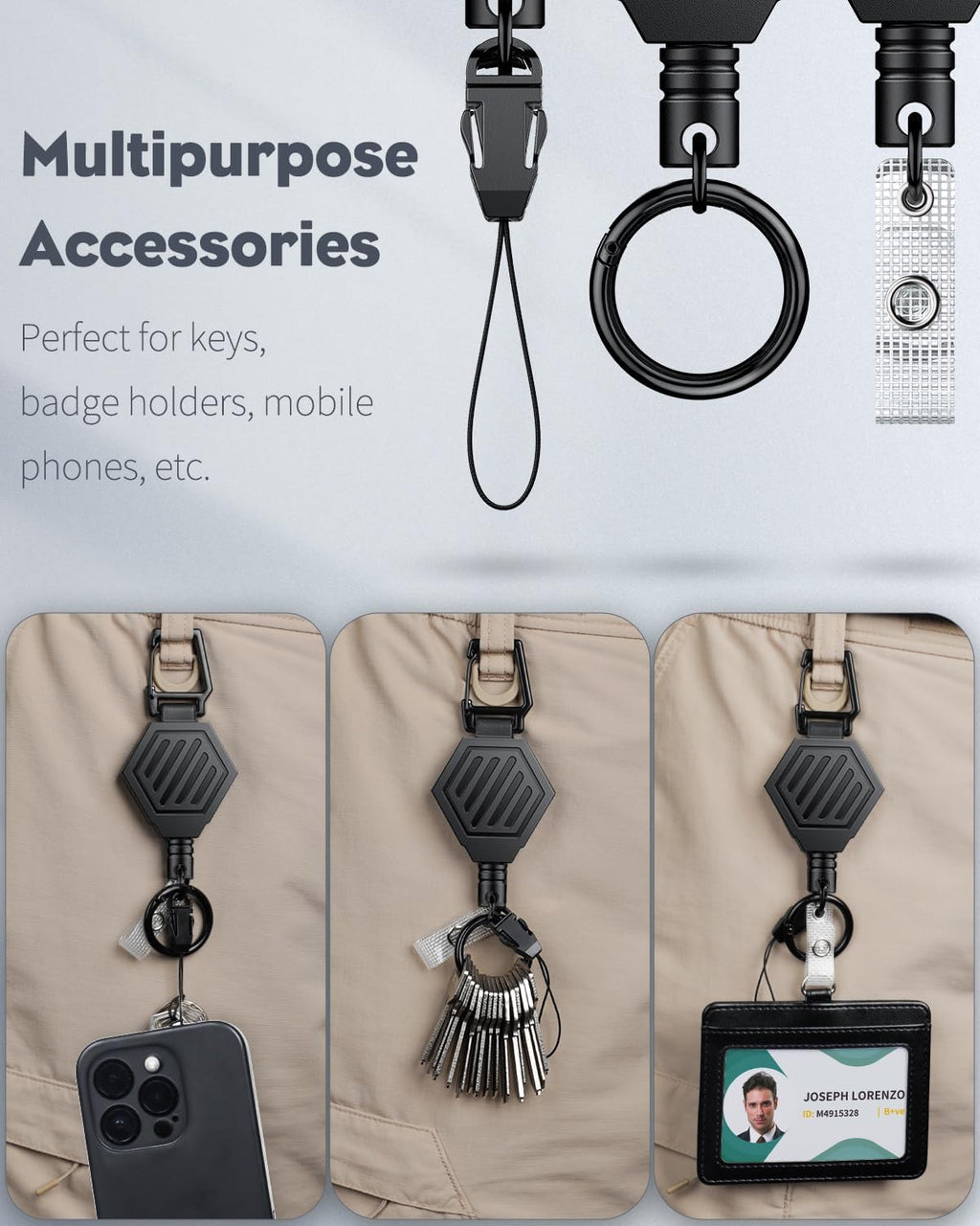2 Pack Heavy Duty Retractable Keychain with Magnetic Closure Retractable Badge Reel for up to 16 oz Magnetic ID Badge Holder Reel ABS Casing Belt Clip and Large Carabiner Ring