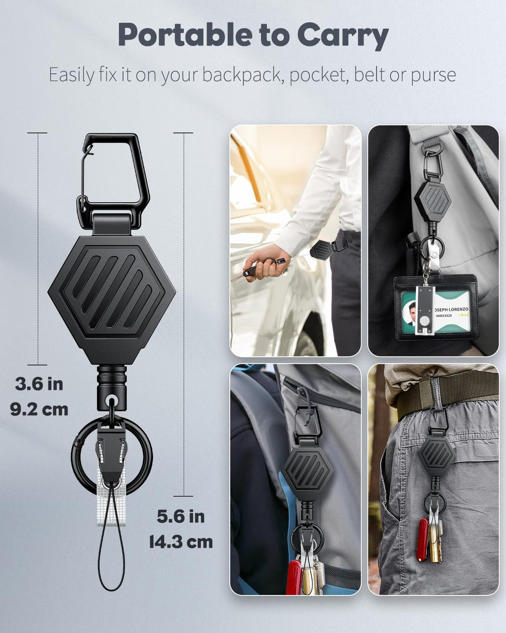 2 Pack Heavy Duty Retractable Keychain with Magnetic Closure Retractable Badge Reel for up to 16 oz Magnetic ID Badge Holder Reel ABS Casing Belt Clip and Large Carabiner Ring