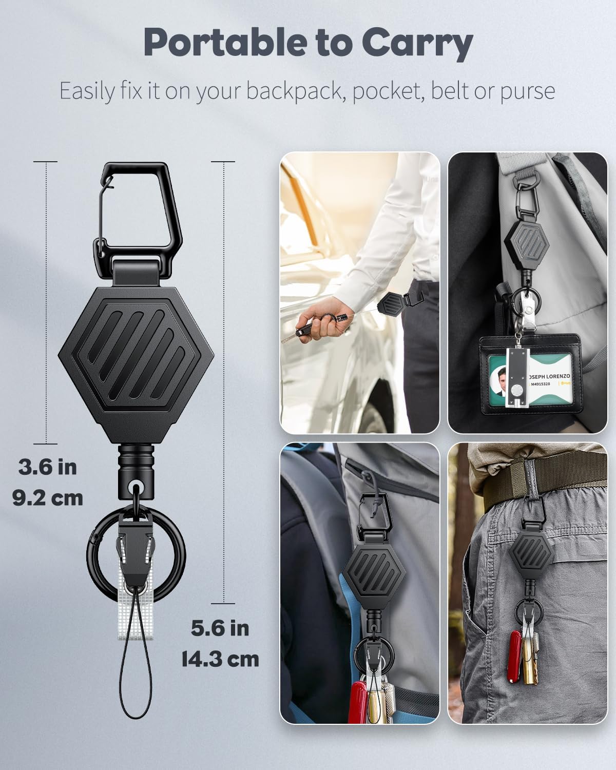 2 Pack Heavy Duty Retractable Keychain with Magnetic Closure Retractable Badge Reel for up to 16 oz Magnetic ID Badge Holder Reel ABS Casing Belt Clip and Large Carabiner Ring