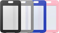 12 Pack ID Badge Holder with Double-Sided Windows Vertical Hard Plastic Case Black Card Protector Pouch, 4 Colors
