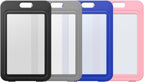 12 Pack ID Badge Holder with Double-Sided Windows Vertical Hard Plastic Case Black Card Protector Pouch, 4 Colors