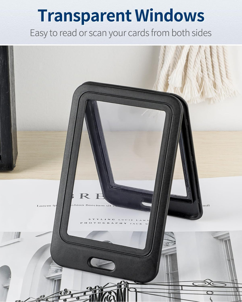 12 Pack ID Badge Holder with Double-Sided Windows Vertical Hard Plastic Case Black Card Protector Pouch, 4 Colors