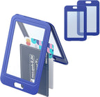 12 Pack ID Badge Holder with Double-Sided Windows Vertical Hard Plastic Case Black Card Protector Pouch, 4 Colors