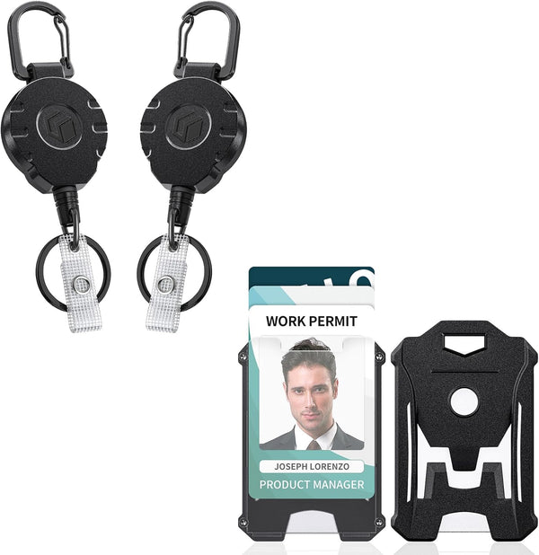 2 Pack Retractable Keychain Heavy Duty Badge Holder Vertical Hard Plastic Case Badge Reel for up to 8 oz Strong ABS Casing with Stainless Steel Spring Coil 31.5 Inch Steel Wire Rope