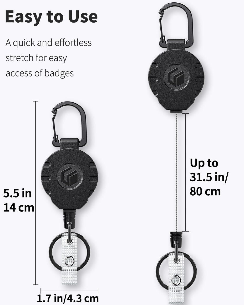 2 Pack Retractable Keychain Heavy Duty Badge Holder Vertical Hard Plastic Case Badge Reel for up to 8 oz Strong ABS Casing with Stainless Steel Spring Coil 31.5 Inch Steel Wire Rope