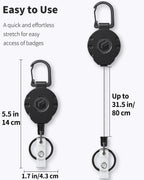 2 Pack Retractable Keychain Heavy Duty Badge Holder Vertical Hard Plastic Case Badge Reel for up to 8 oz Strong ABS Casing with Stainless Steel Spring Coil 31.5 Inch Steel Wire Rope