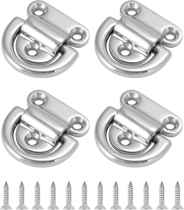 Marine Folding Pad Eye, 4 Pack Marine Grade Stainless Steel 316 D Ring Anchor