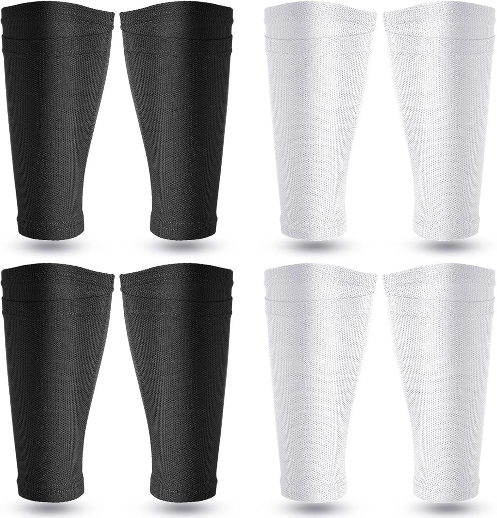 Soccer Shin Guards Sleeves 4 Pairs Flexible Soccer Shin Guard Leg Performance Support Polyester Soccer Shin Guard Sleeve Holder with Pocket for Soccer Sport