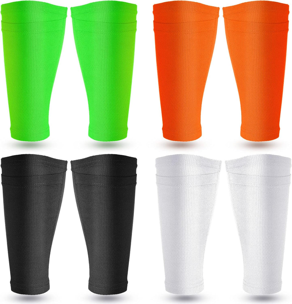 Soccer Shin Guards Sleeves 4 Pairs Flexible Soccer Shin Guard Leg Performance Support Polyester Soccer Shin Guard Sleeve Holder with Pocket for Soccer Sport