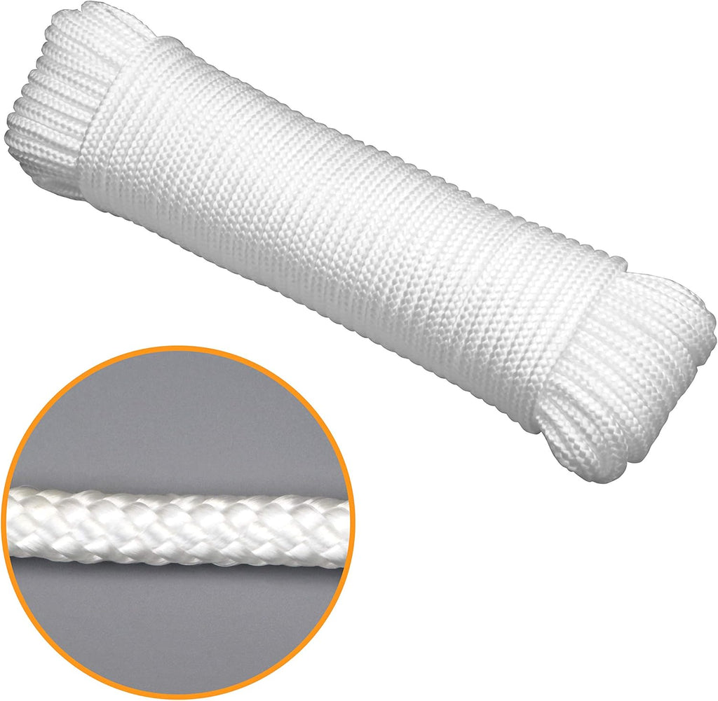 2-Pack 100' x φ1/4" White Rope, UV Resistant Rope for Flag Pole, Clothes line, Camping Tent, Canoes, Tree Work