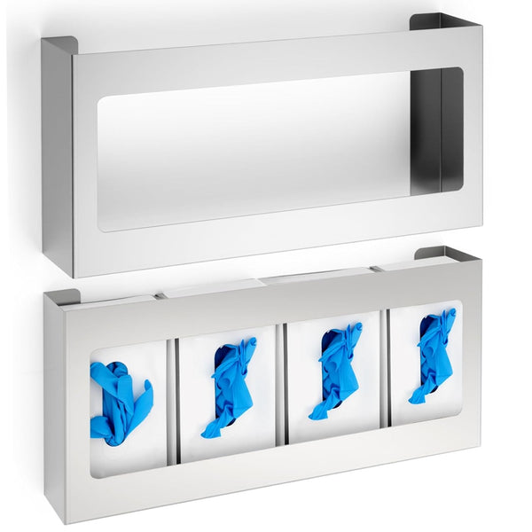 2 Pack Glove Box Holder/Dispenser Stainless Steel Quad Wall Mounted Glove Box Organizer,10