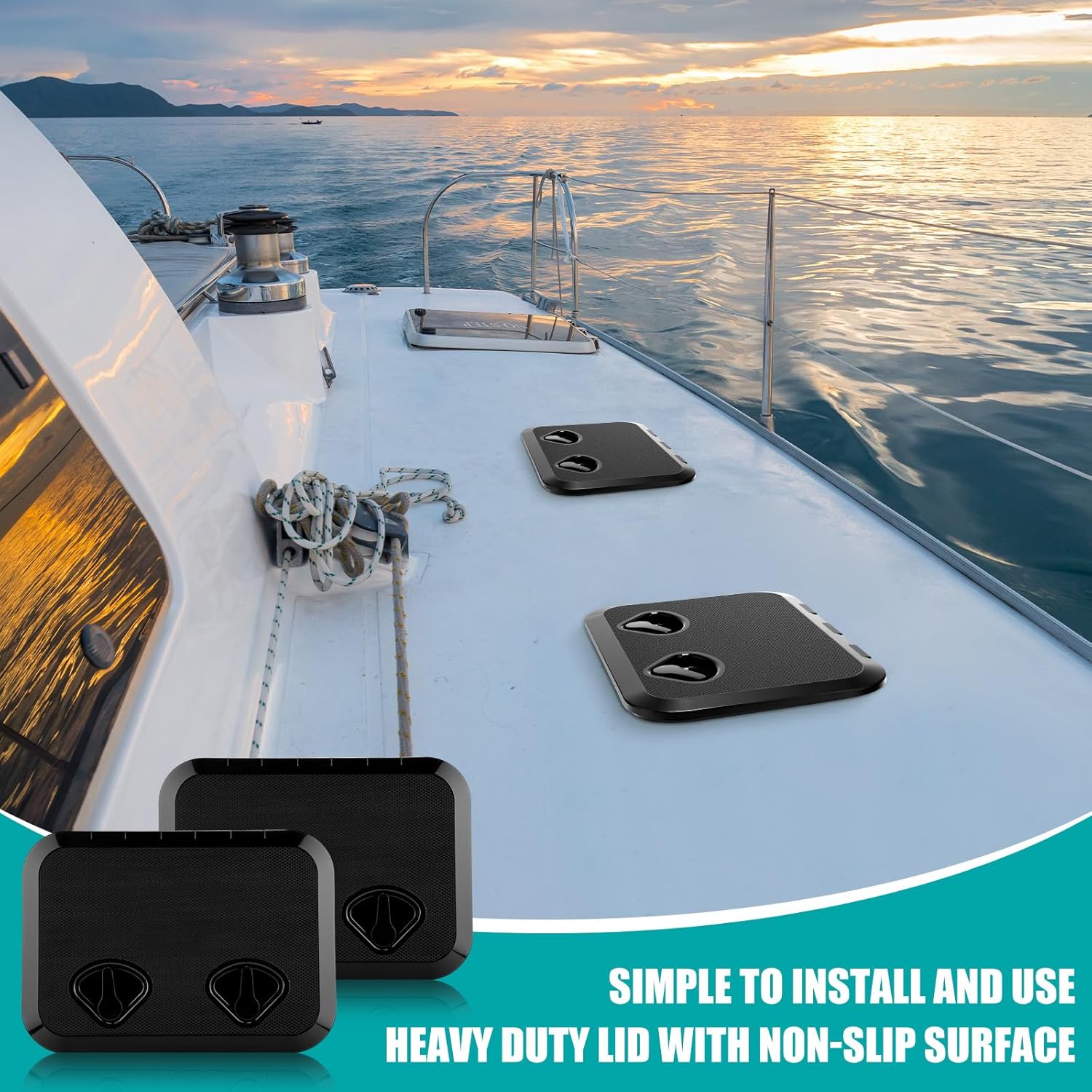 2 Pcs Marine Deck Access Hatch Rectangle Boat Deck Hatch & Lid with 20 Screws Non Slip Surface for Marine Yacht RV Truck Vent Accessories