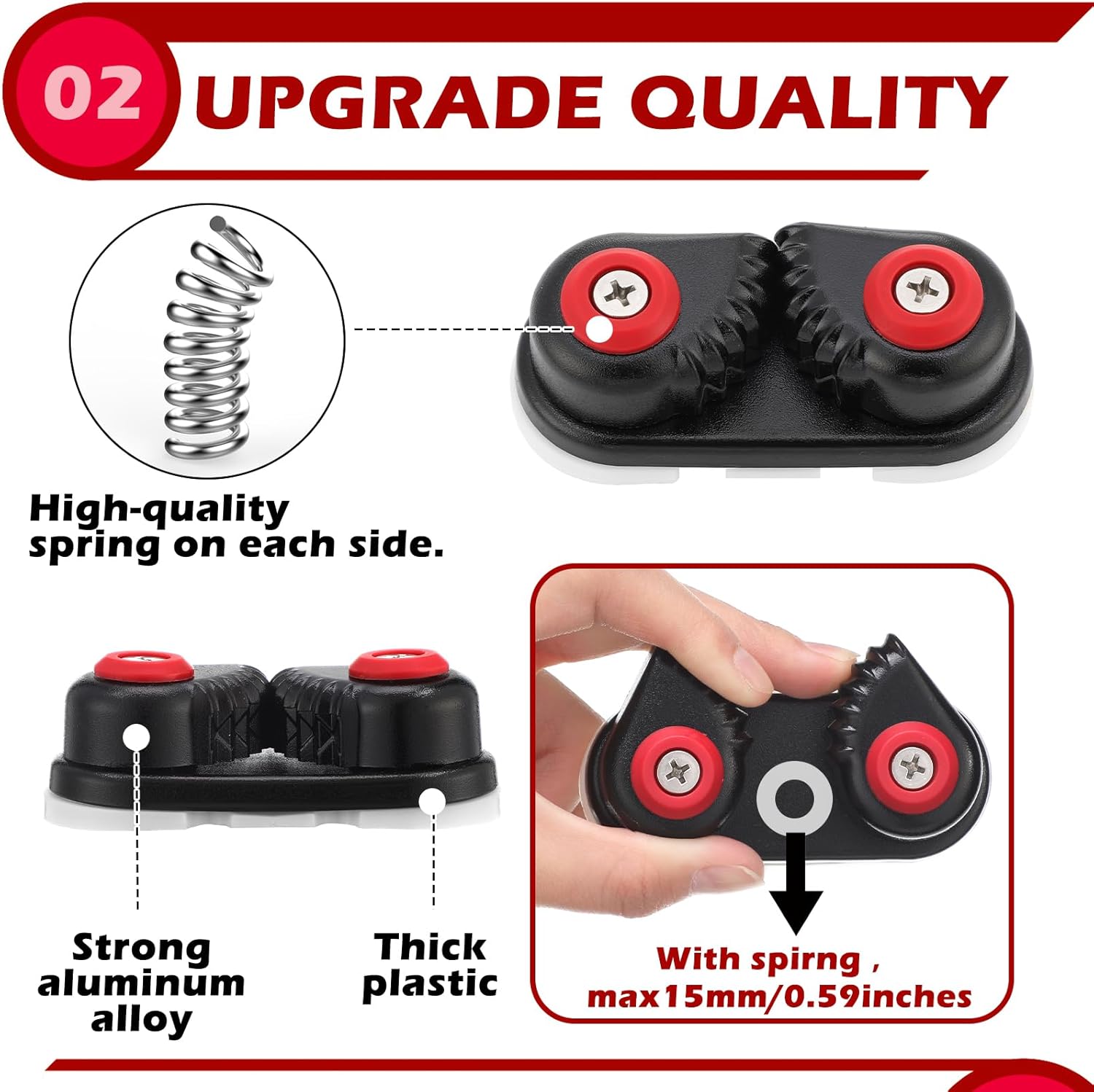 3 Pcs Kayak Cam Cleats Rope Cam Rope Cleat Lock Aluminum Cams Cleats Fast Entry Boat Dock Cleat for Line Sizes Upto 5/8-inch for Sailing Sailboat Kayak Boat Canoe Dinghy