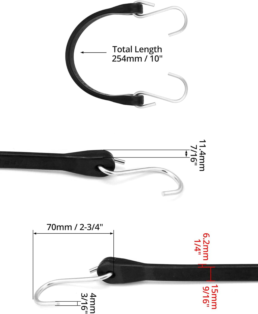 10" Tarp Straps for Flatbed Trailers, Adjustable Tarp Straps, 20 Pack Rubber Bungee Cord Tie-Downs with Hooks for Securing Tarps, Canvases, Cargo