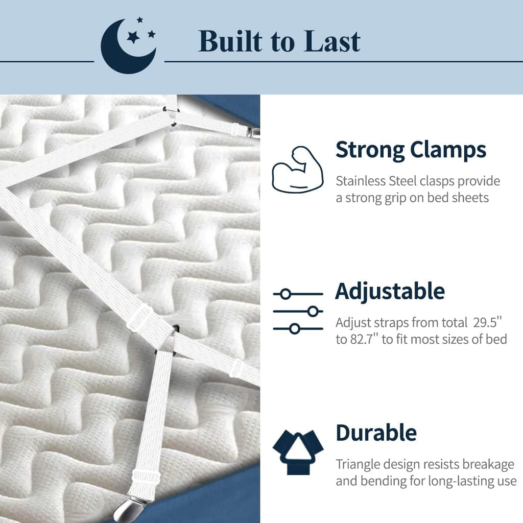 Adjustable Elastic Sheet Straps Fasteners White 4Pcs and 2Pcs