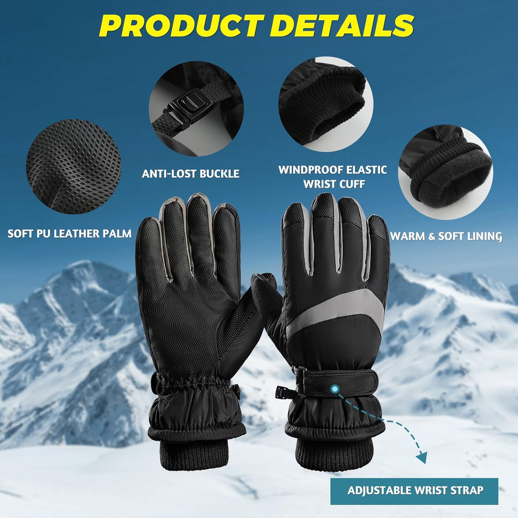 Winter Ski Gloves, Windproof Glove for Men & Women, Touchscreen Snow Gloves for Cold Weather, Thermal Warm Glove