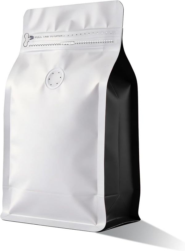 Coffee Bags with Valve(60pcs,16 oz,1 lb) Vented Coffee Beans Packaging Bags High Barrier Aluminumed Foil Flat Bottom Heat Sealed Side Zipper Resealable Storage Bag for Home or Business（White+Black）