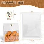 60pcs Bakery Bags with Thank You Stickers,11x8.6x4 inches Sourdough Bread Bags with Tin Tie Tab Lock Smoother Paper Bakery Bags with Clear Window for Homemade Bread, Baked Food Packaging Storage