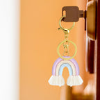 Landhoow 6 Pcs Boho Rainbow Keychains Bulk Women Macrame Rainbow Key Chains Mini Tassel Keychains Car Keyrings Holder(Pastel Color)