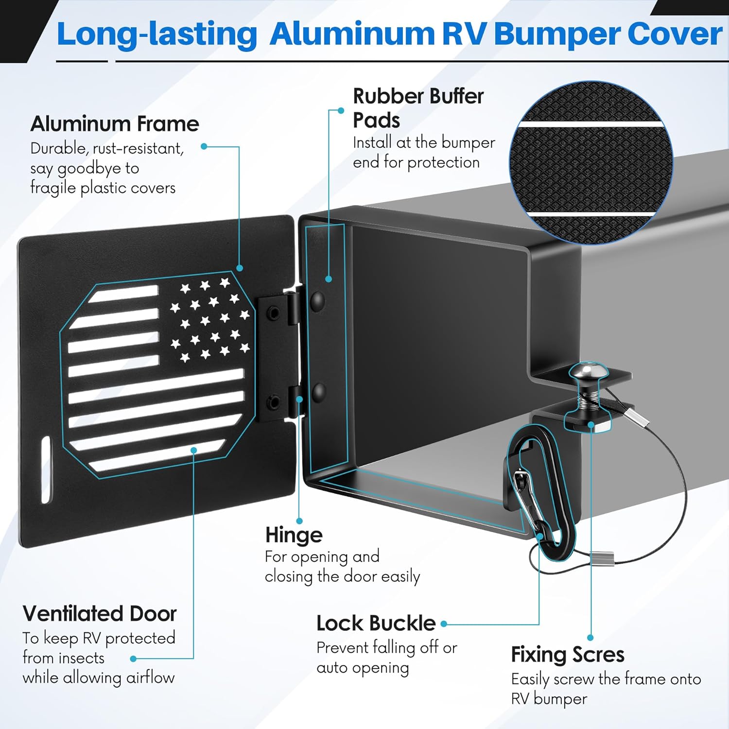 Landhoow 2 Pack RV Bumper End Cap, 4" Aluminum Square Camper Bumper Cover Plug with No Insect Vent Holes, RV Sewer Hose Storage Cap, Motorhome Outdoor Travel Trailer Accessories Must Haves (Black)