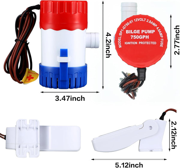 12V Boat Bilge Pump with Float Switch for Marine Use