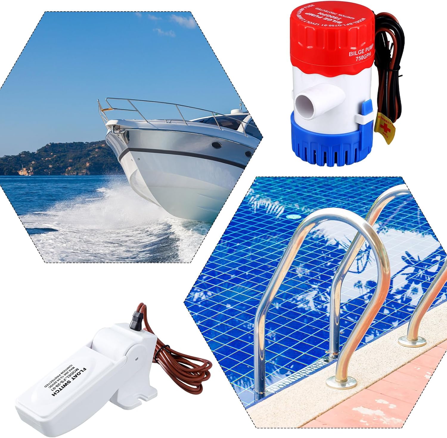 Landhoow Bilge Pump 12V with Float Switch Bilge for Boats DC 12V 24V 32V Portable Marine Electric Boat Water Pump(750 Gph)