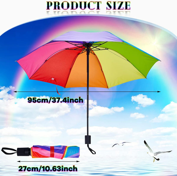 Amylove 2 Pieces 8 Rib Rainbow Umbrella Portable Compact Tri Folded Umbrella LGBT Pride Collapsible Kids Beach Rainbow Travel Parasol for rain sun Pride Month Wedding Party