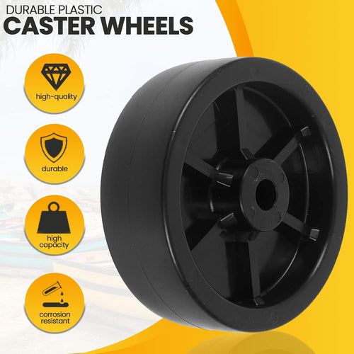 (2-Pack)  6-Inch Boat Trailer Jack Wheels - Universal Fit Black Plastic Caster Wheels - Includes All Mounting Hardware - Suitable for Boat Trailer Jacks with 1 or 2 Wheels