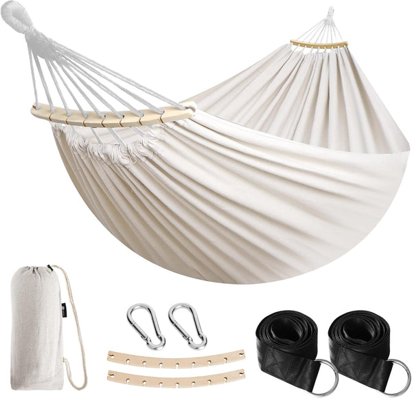 Garden Cotton Hammock Comfortable Fabric Hammock with Spreader Bar Sturdy Hammocks Up to 450lbs Portable Lightweight Hammocks with Travel Bag for Camping Outdoor/Indoor Patio Backyard