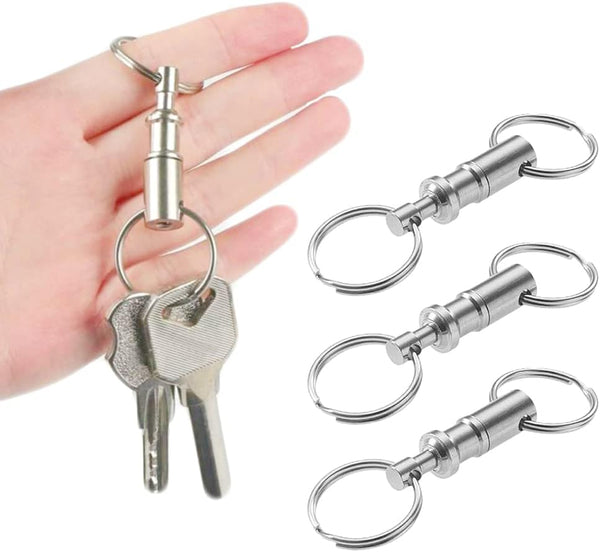 CooBigo 3 Pack Quick Release Detachable Keychain Dual Pull Apart Key Chain Spring Split Snap Separate Double Key Ring Lock Valet Keys Flashlights DIY Crafts Accessories