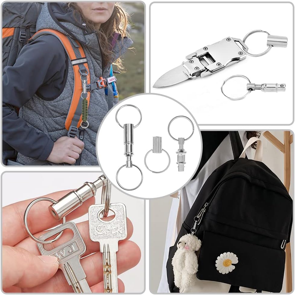 CooBigo 3 Pack Quick Release Detachable Keychain Dual Pull Apart Key Chain Spring Split Snap Separate Double Key Ring Lock Valet Keys Flashlights DIY Crafts Accessories