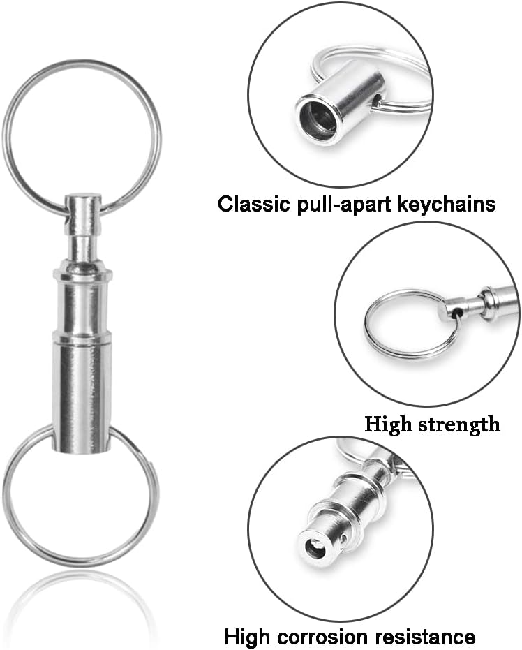 CooBigo 3 Pack Quick Release Detachable Keychain Dual Pull Apart Key Chain Spring Split Snap Separate Double Key Ring Lock Valet Keys Flashlights DIY Crafts Accessories