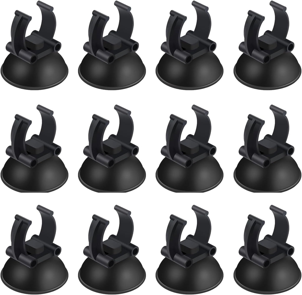 12 Pack Aquarium Suction Cups with Clip Black,for 1" Standard Aquarium Heater, Tubing Hose, Plant Fish Tank