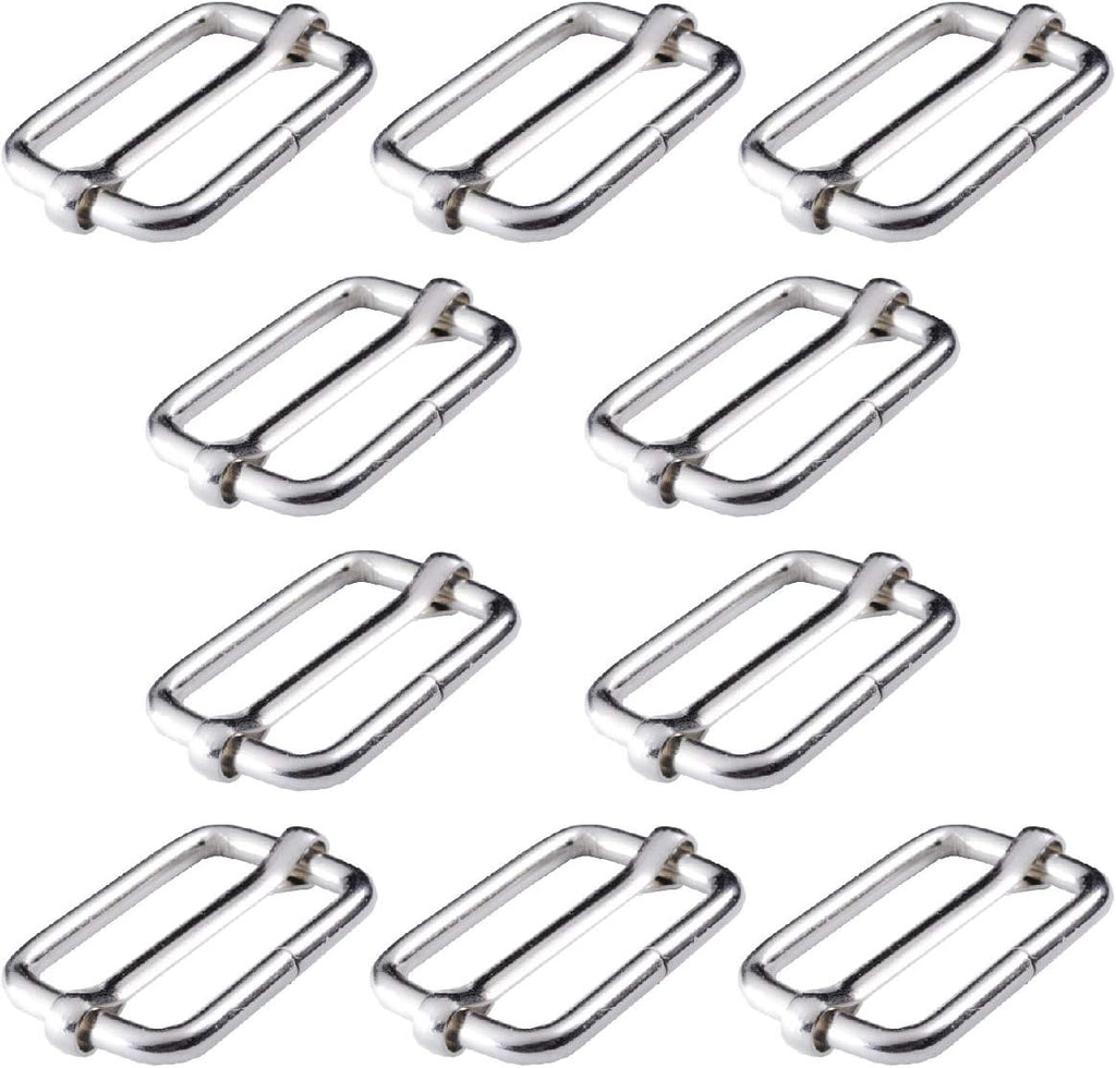 Adjtable Slide Buckle 1 Inch Triglide Slides Metal Webbing Slider For Strap Belt Backpack Handbag DIY (10 Pieces, Silver Color)