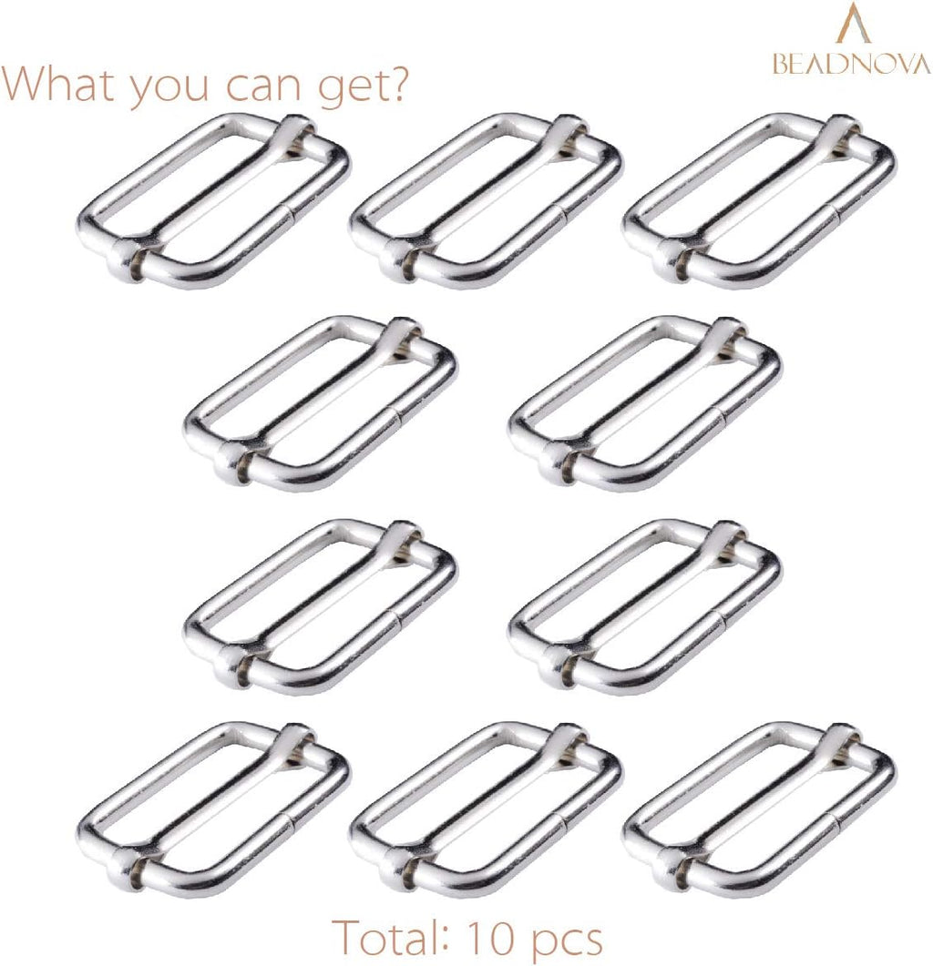 Adjtable Slide Buckle 1 Inch Triglide Slides Metal Webbing Slider For Strap Belt Backpack Handbag DIY (10 Pieces, Silver Color)
