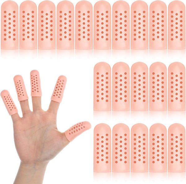 20PCS Gel Finger Cots with Air Holes, Silicone Finger Protectors Fingers Covers for Wounds Breathable Thumb Protector Gloves for Fingers Cracking Trigger Arthritis Pain Relief