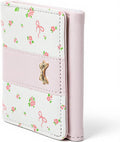 Pink Wallet for Women Floral Coquette Small Bow Wallet Cute Bifold Zipper Purse Aesthetic Credit Card Holder Purse Mini Kawaii Coin Purse with ID Window
