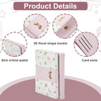 Pink Wallet for Women Floral Coquette Small Bow Wallet Cute Bifold Zipper Purse Aesthetic Credit Card Holder Purse Mini Kawaii Coin Purse with ID Window