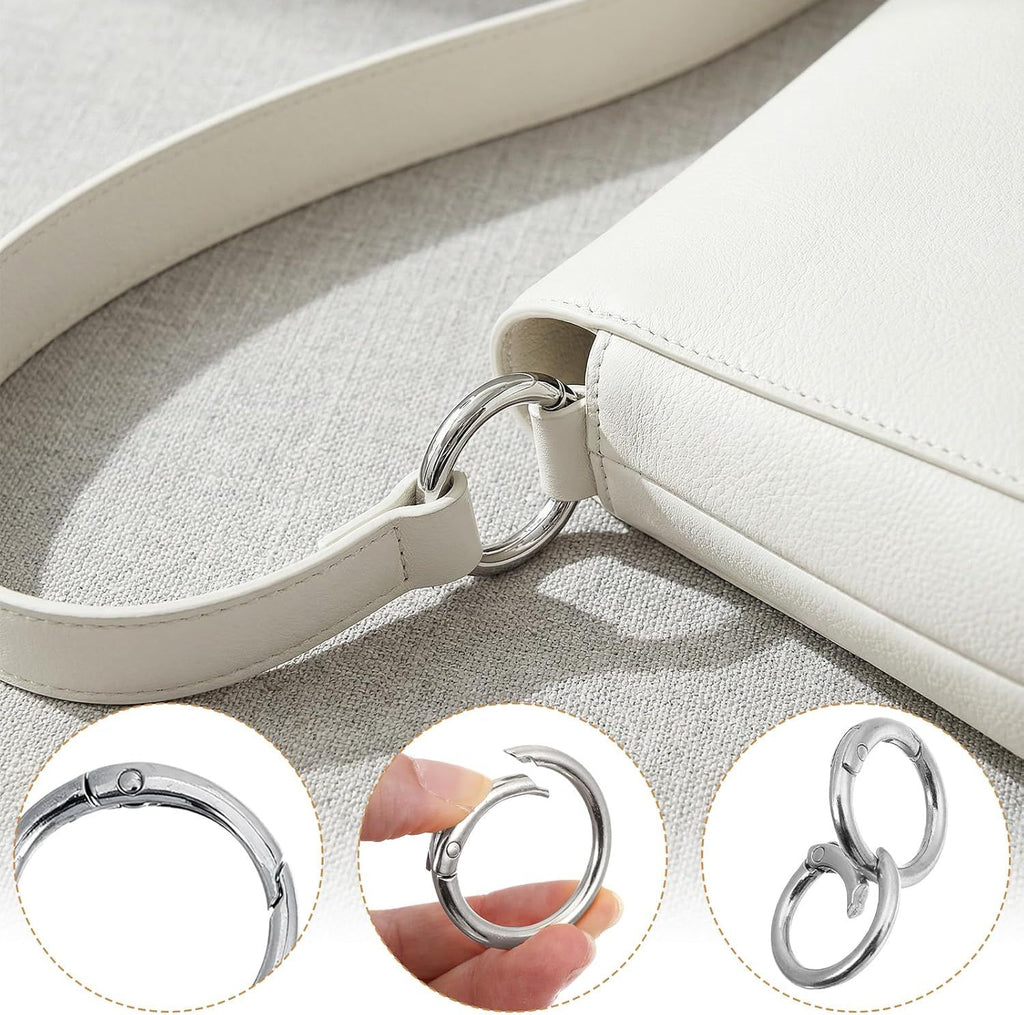 16 Pcs Spring O Ring Clips, Metal Key Ring Clips, Round Carabiner Clip, Small Keychain Clip for Keys, Buckle, Handbag, Bag Purse, Mini Keyring, Replacement Paracord Keychain (Gold, Silver)